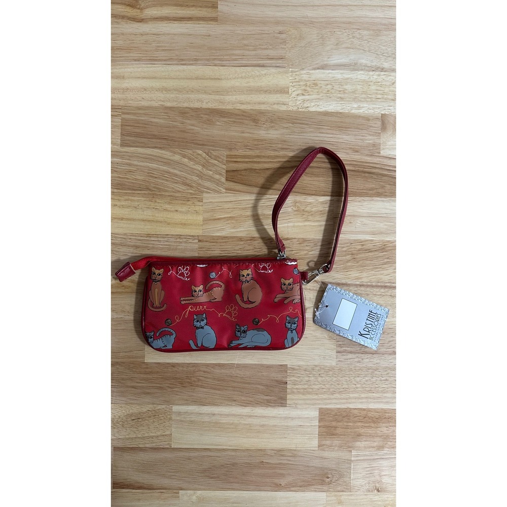 Kristine Accessories Red Cat Print Wristlet Clutch Bag with Zipper Pocket NWT